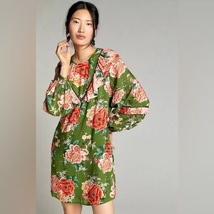 FARM RIO Anthropologie Floral Puff Sleeve Elinor Tunic Dress Sz S EUC MSRP: $208
